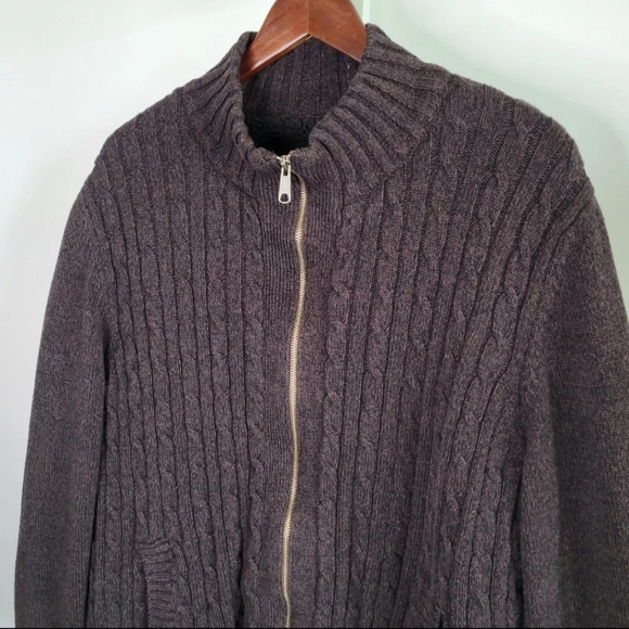 Boston Traders Men's XXL Cable Knit Fleece Lined Zip-Up Sweater Jacket Brown - Picture 2 of 8